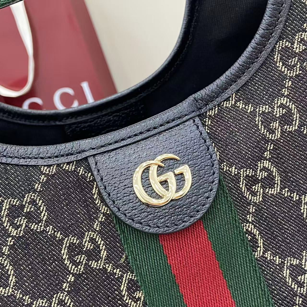 Gucci Black Denim & Leather Double G Handbag