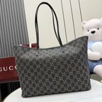 Gucci Black Denim & Leather Logo Tote Bag