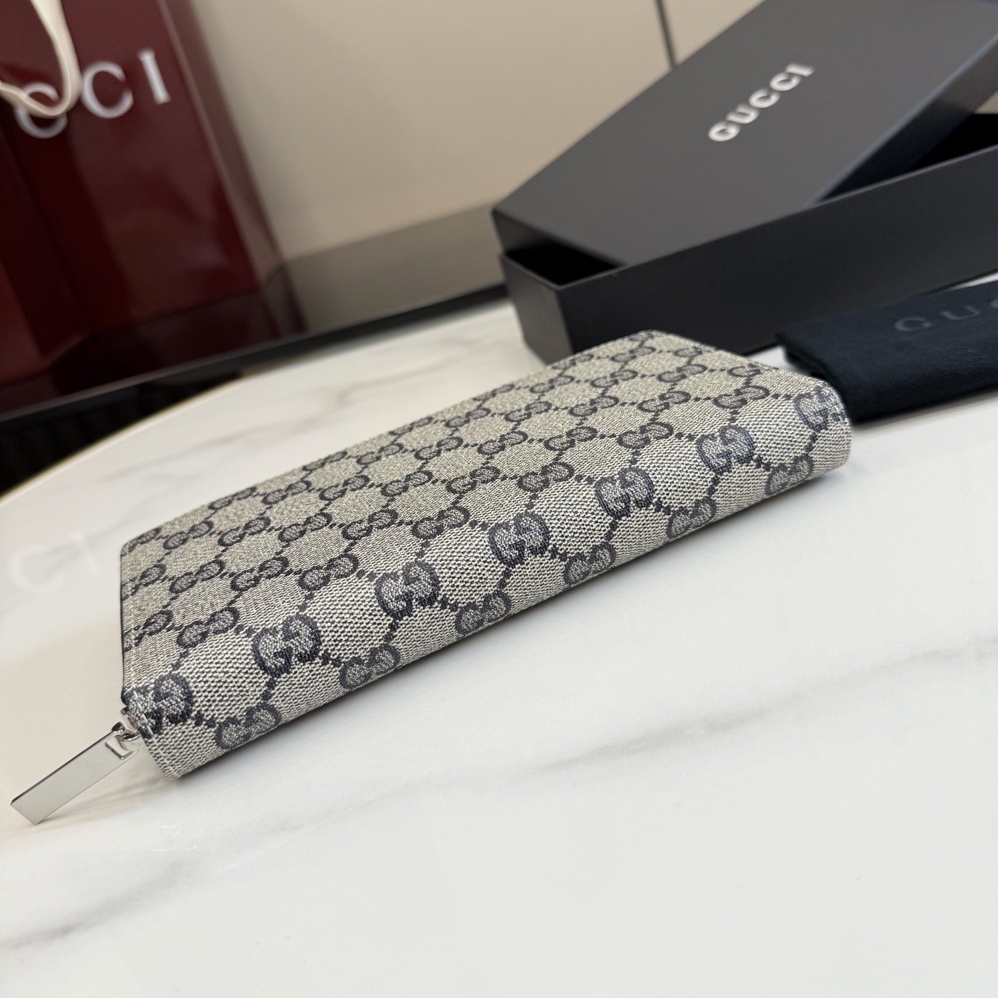 Gucci Canvas & Leather Zip Wallet