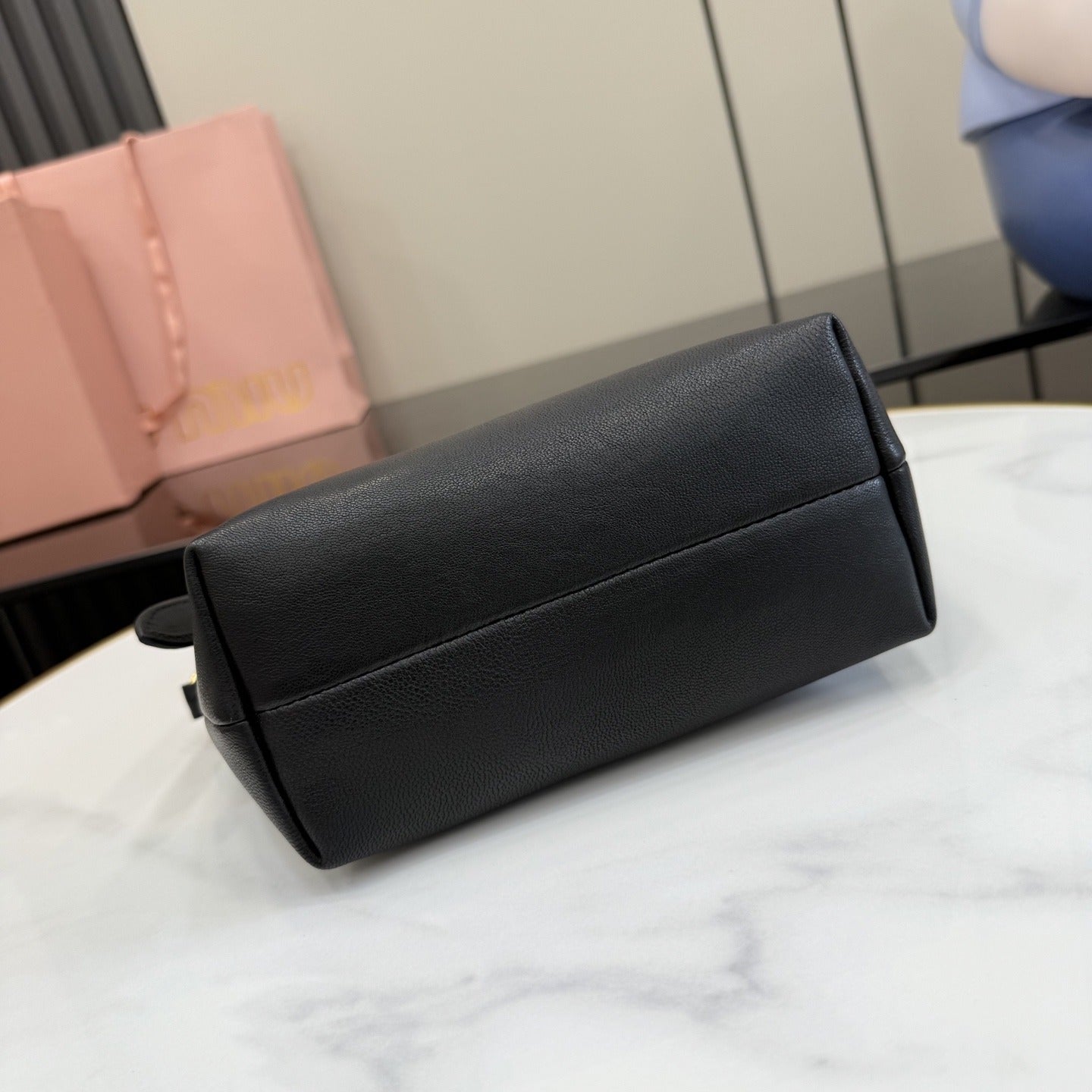 Miu Miu Black Patent Leather Logo Handbag