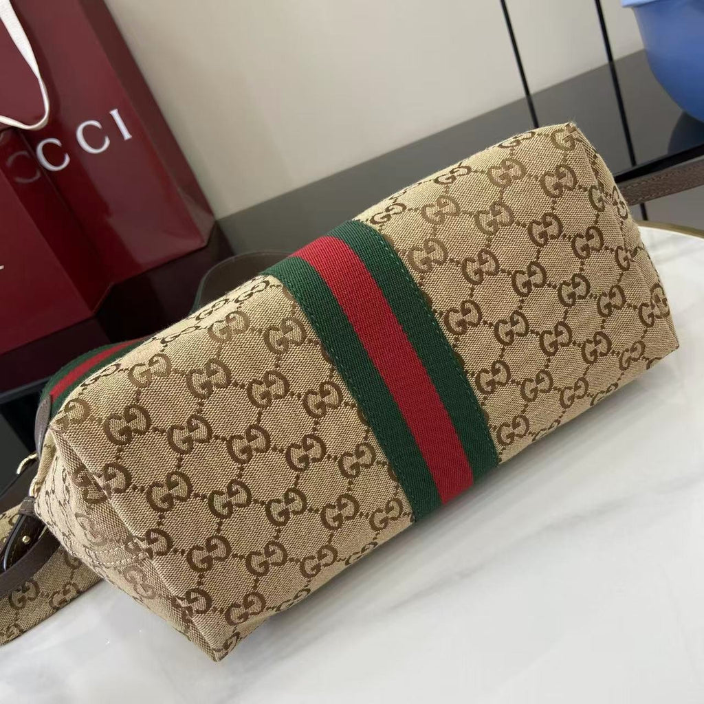 Gucci Brown Canvas & Linen Double G Tote Bag