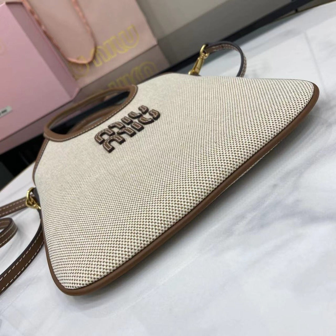 Miu Miu Brown Leather & Canvas Logo Tote Bag