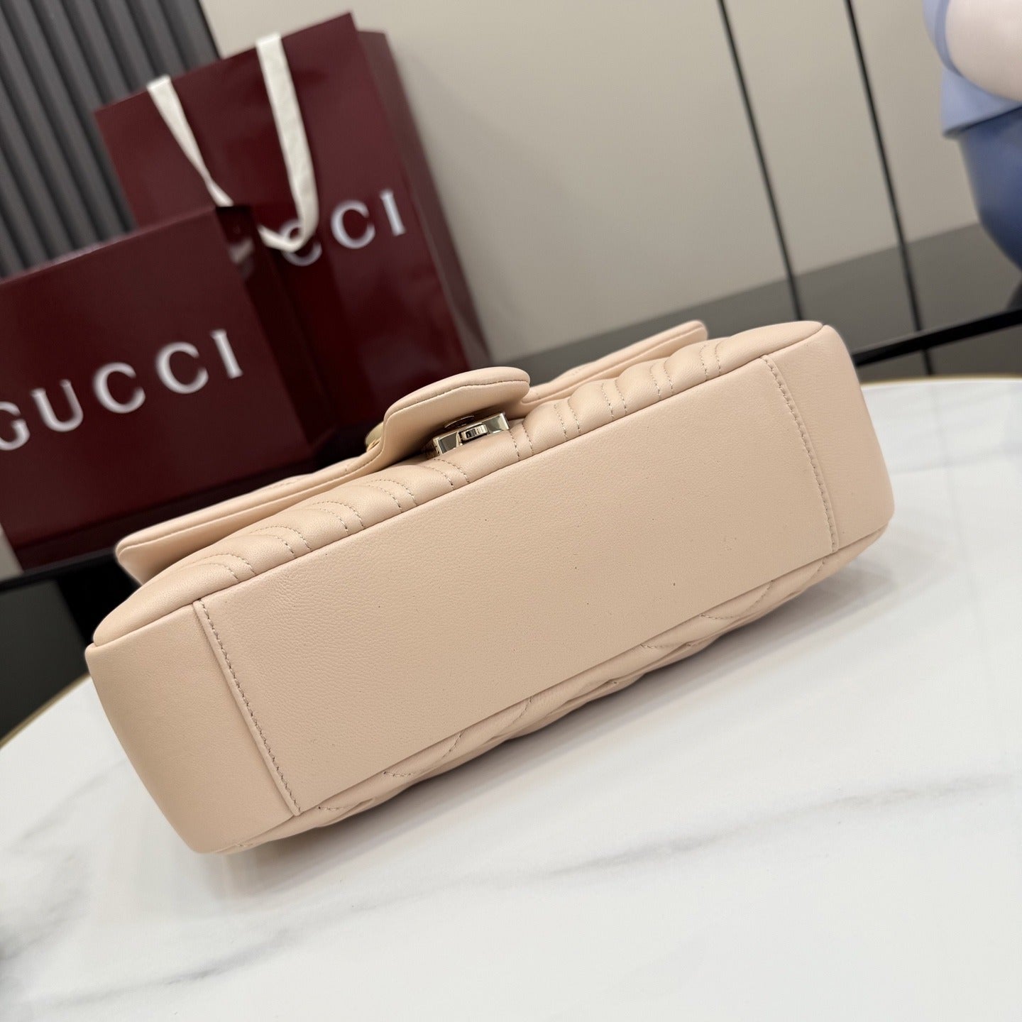 Gucci Pink Lambskin Leather GG Marmont Shoulder Bag