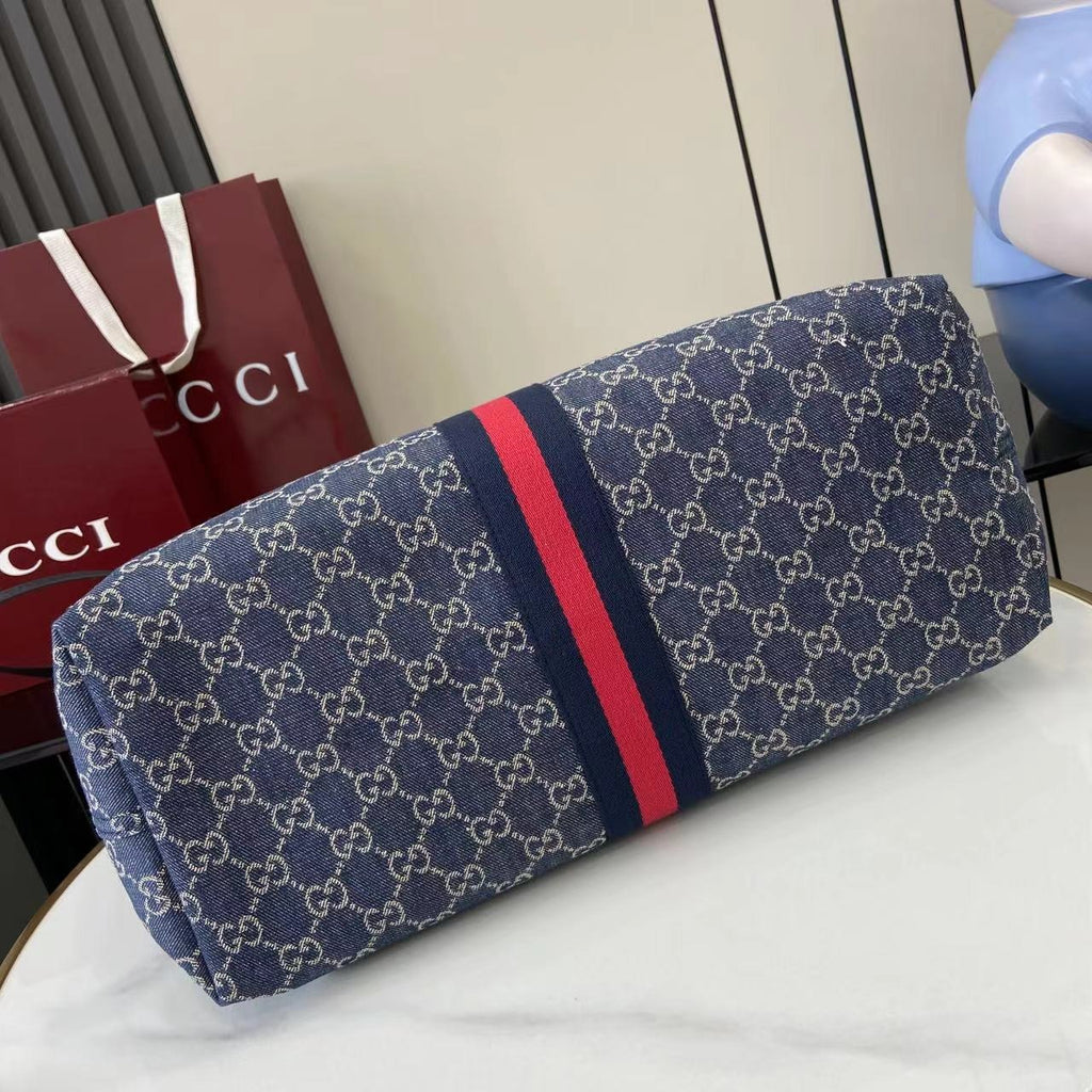 Gucci White Denim Double G Tote Bag