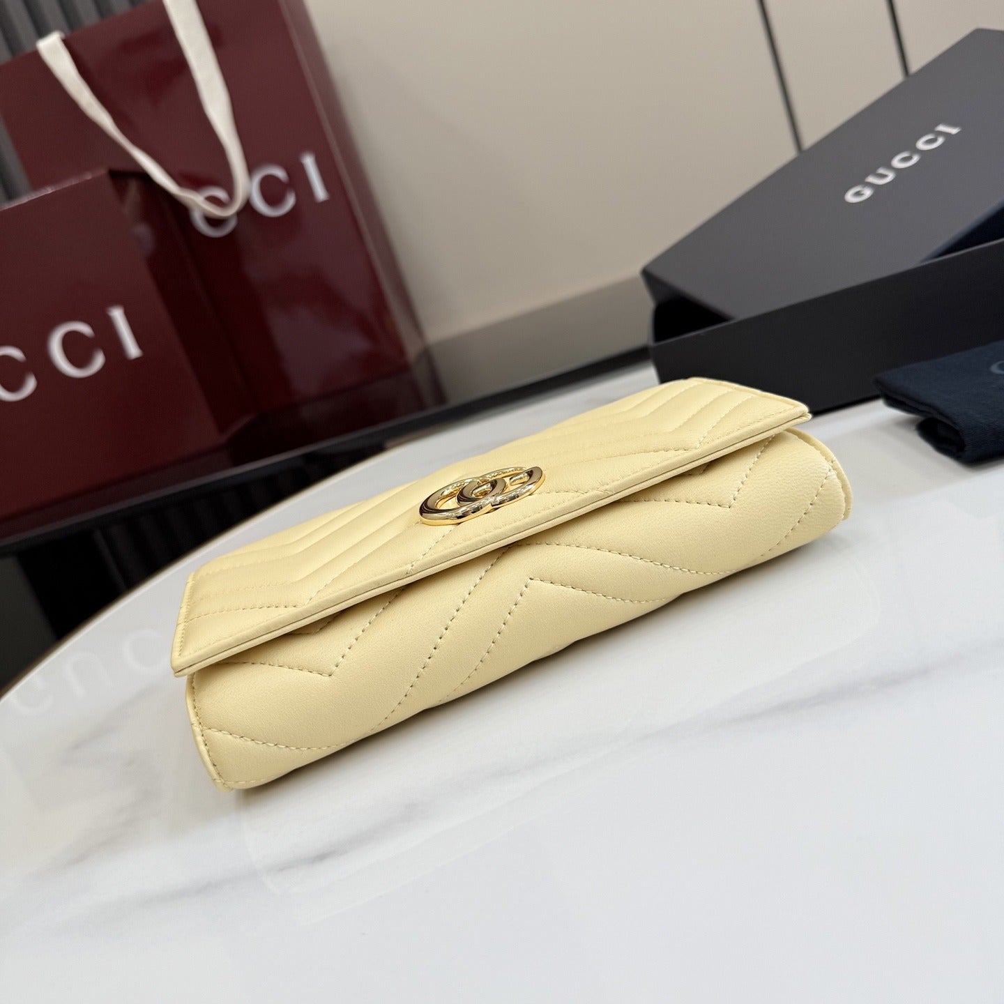 Gucci Yellow Leather GG Marmont Wallet