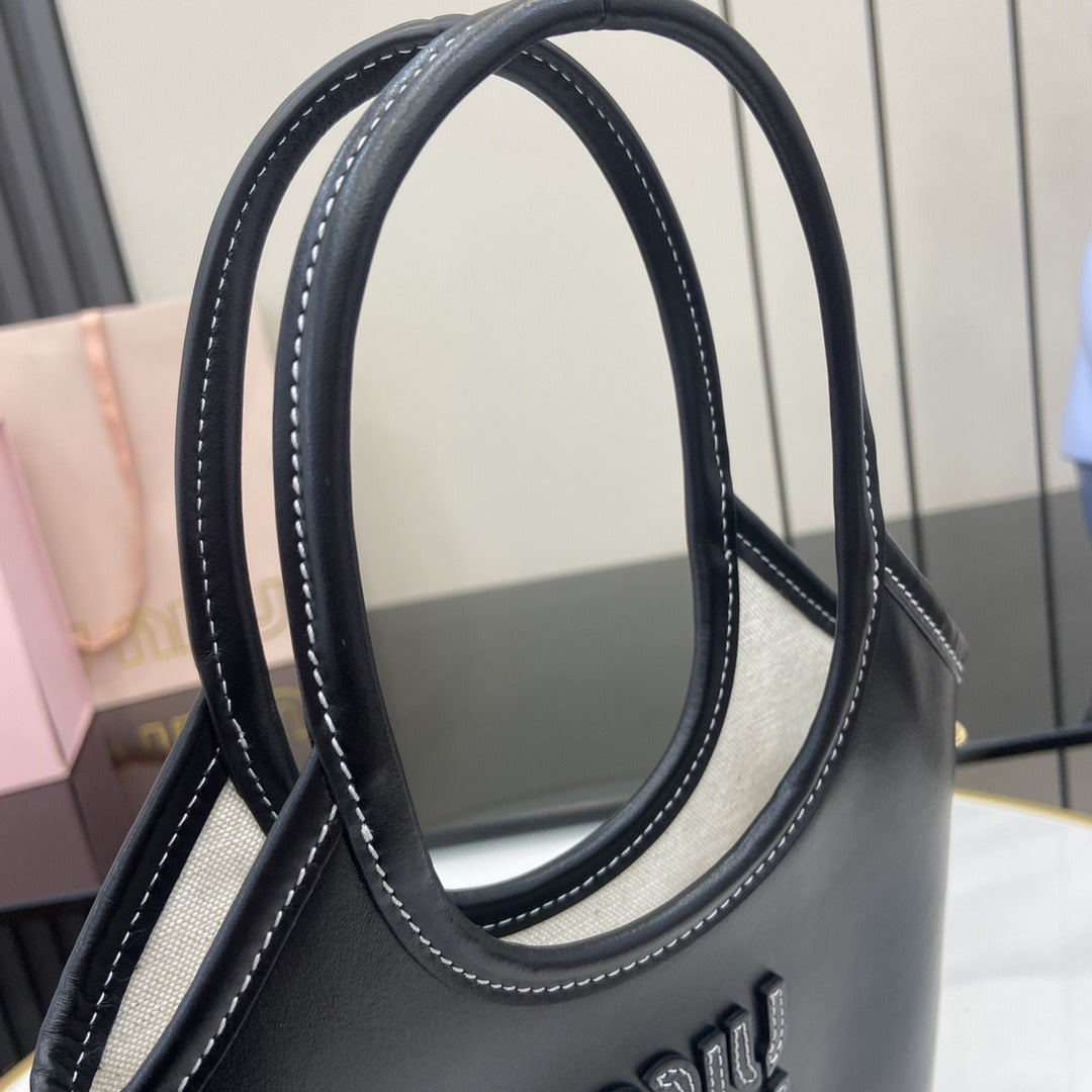 Miu Miu Black Leather Logo Tote Bag