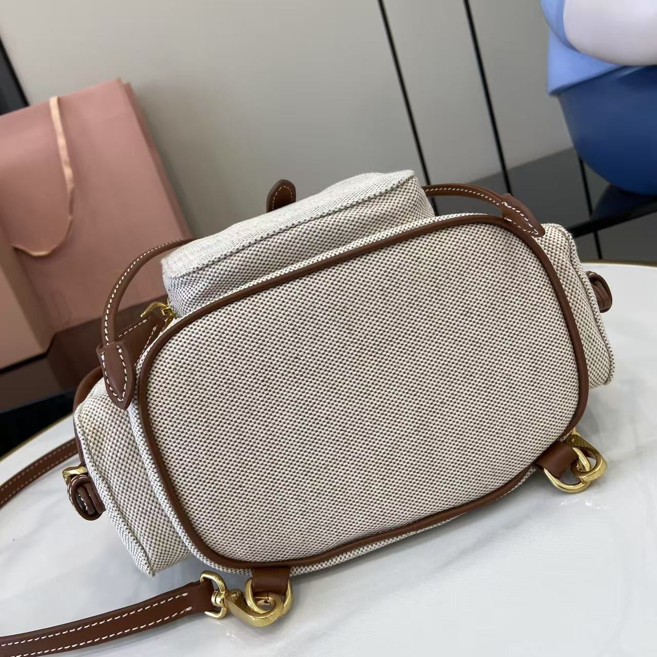 Miu Miu Brown Canvas & Calfskin Leather Backpack