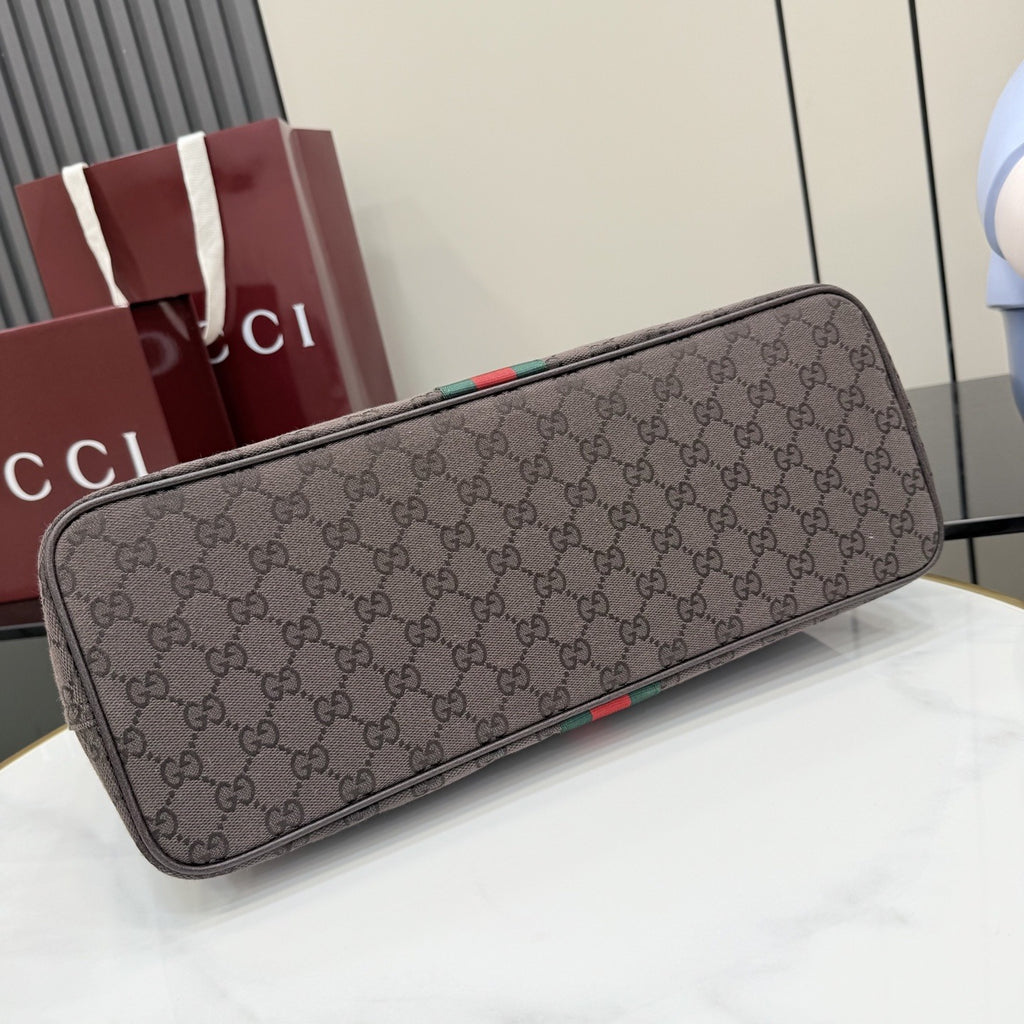 Gucci Brown Canvas & Leather Zip Shoulder Bag