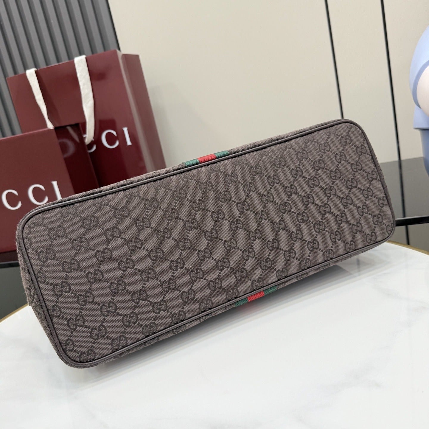 Gucci Brown Canvas & Leather Zip Shoulder Bag