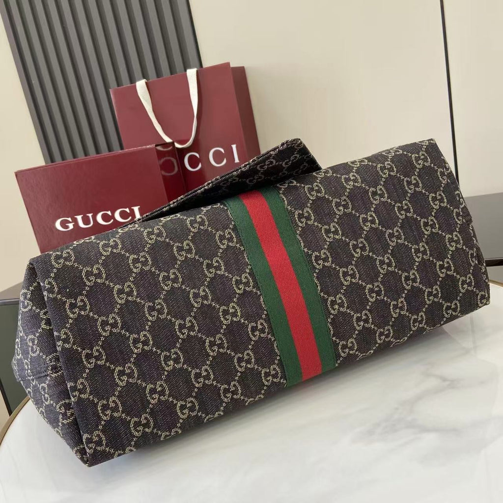 Gucci Black Denim & Canvas Double G Handbag