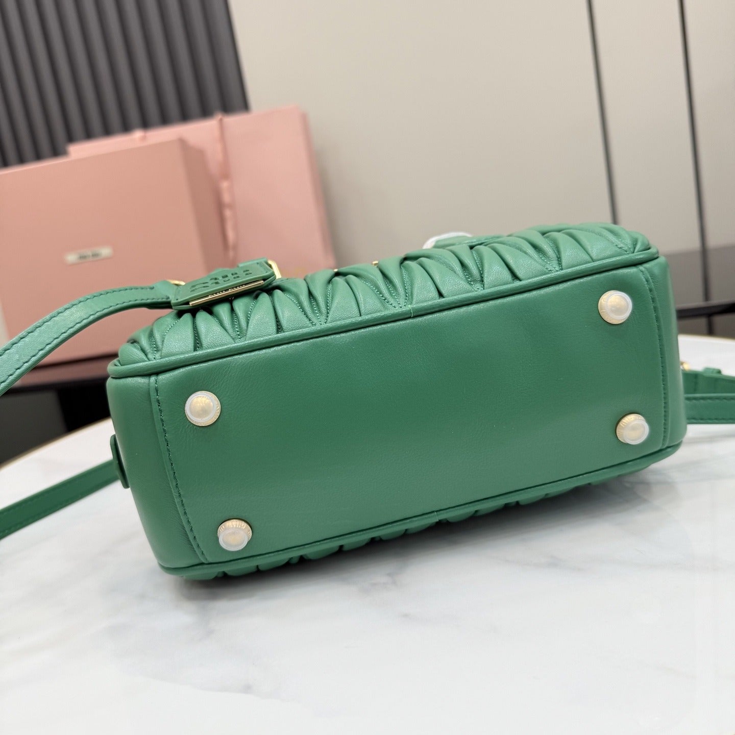 Miu Miu Green Lambskin Leather & Cotton Zip Handbag