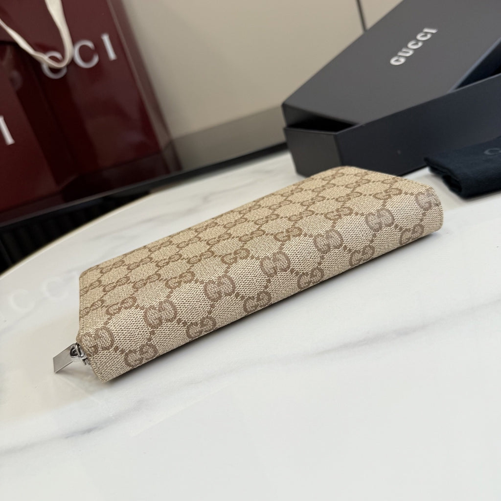 Gucci Brown Canvas & Leather Zip Wallet