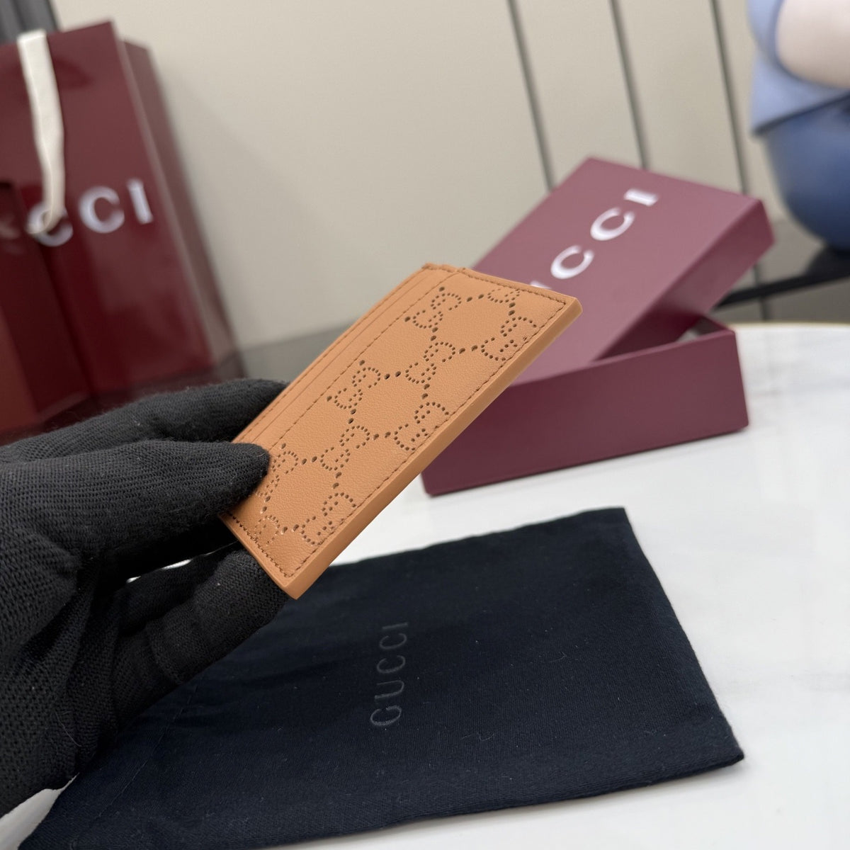 Gucci Brown Leather Openwork Card Holder