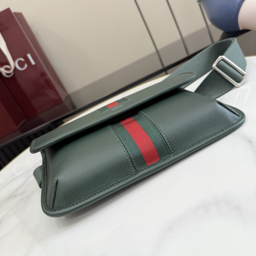 Gucci Green Leather & Canvas Logo Crossbody Bag