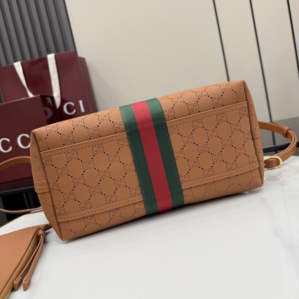 Gucci Brown Leather & Canvas Double G Tote Bag