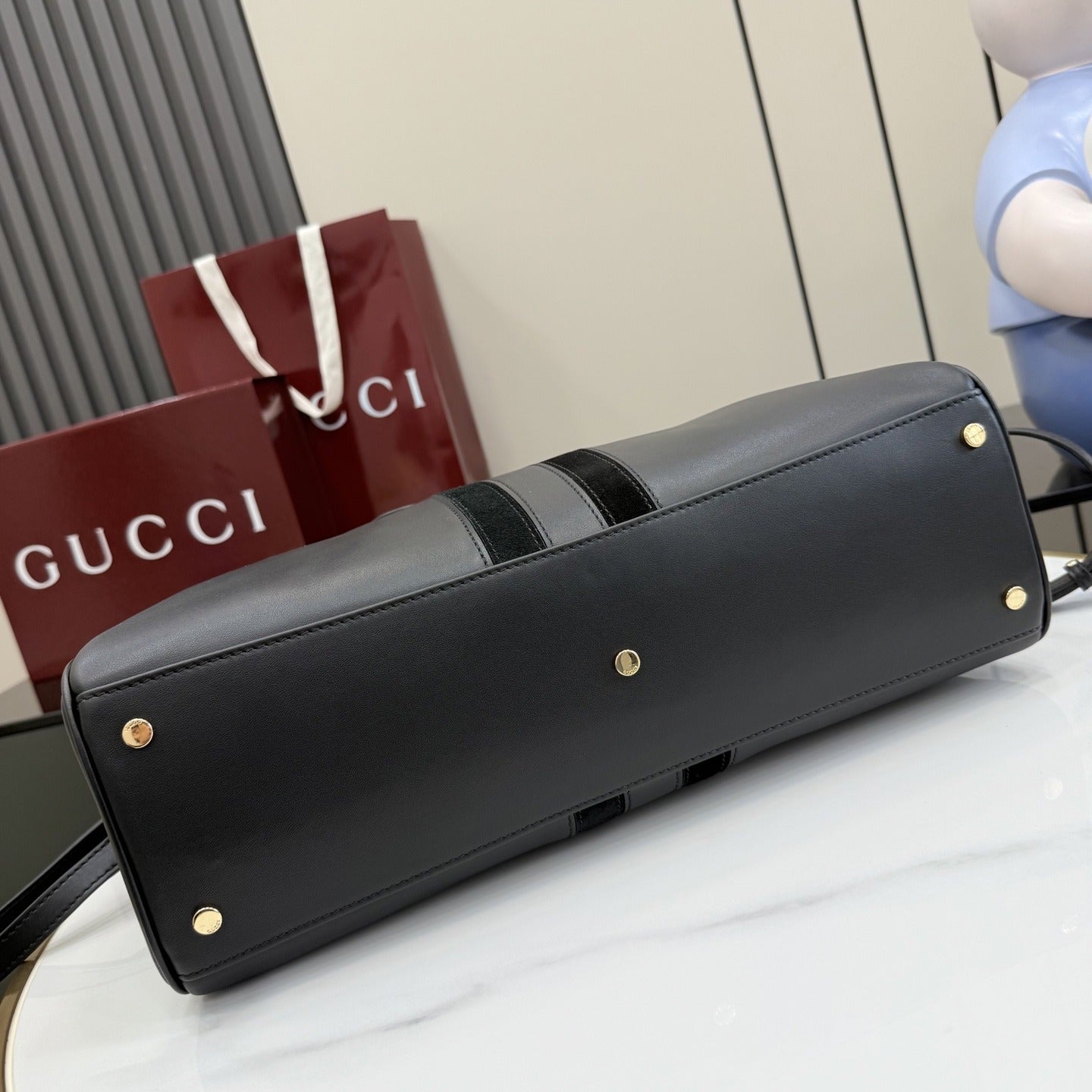 Gucci Black Leather & Canvas Horsebit Handbag