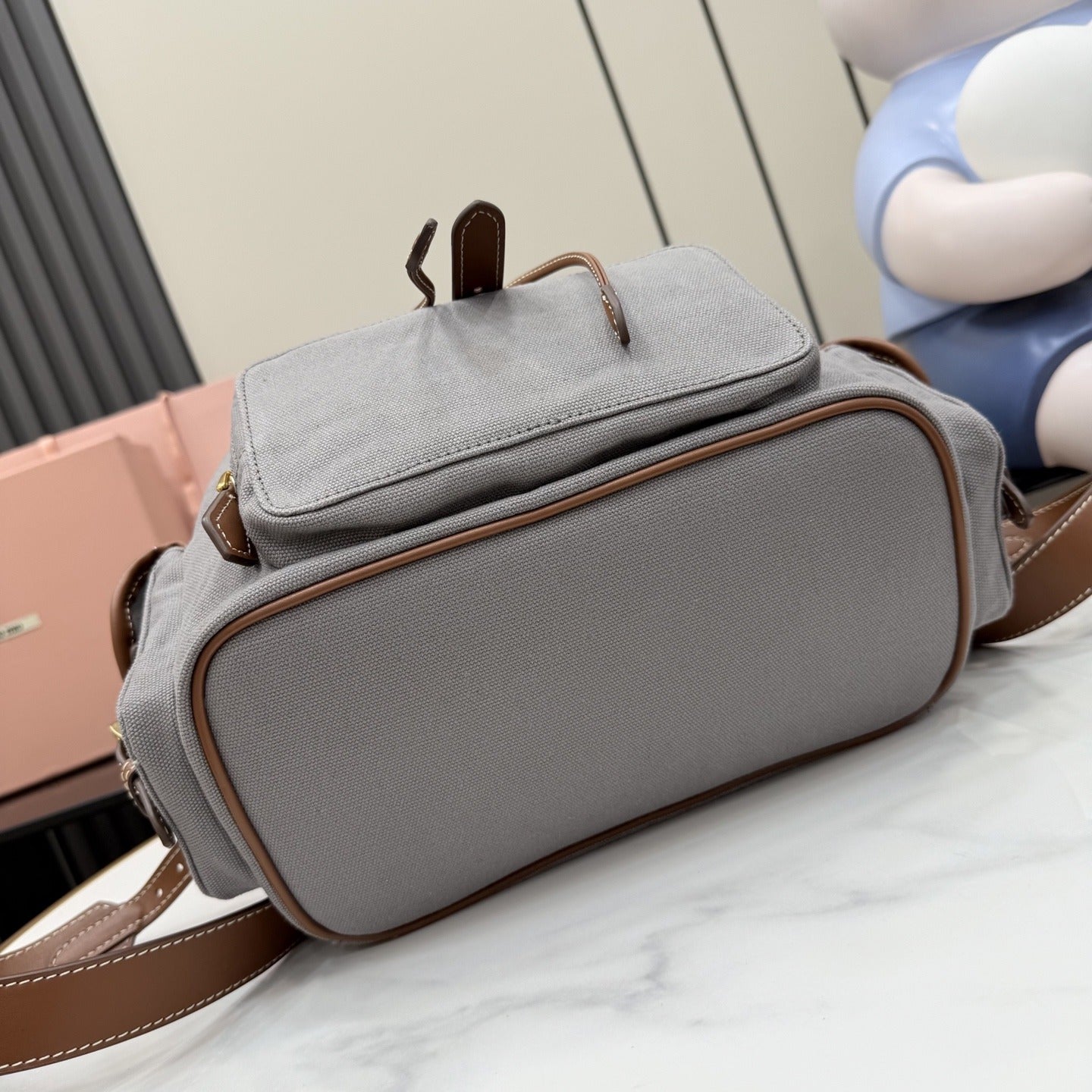 Miu Miu Brown Canvas & Calfskin Leather Backpack