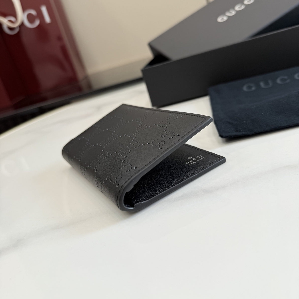 Gucci Black Leather Openwork Card Holder