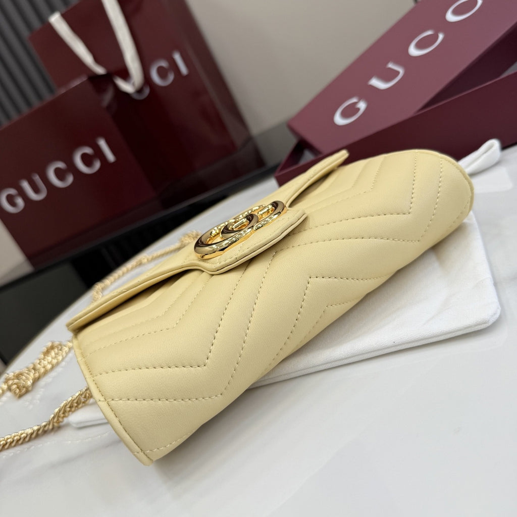 Gucci Yellow Leather GG Marmont Clutch
