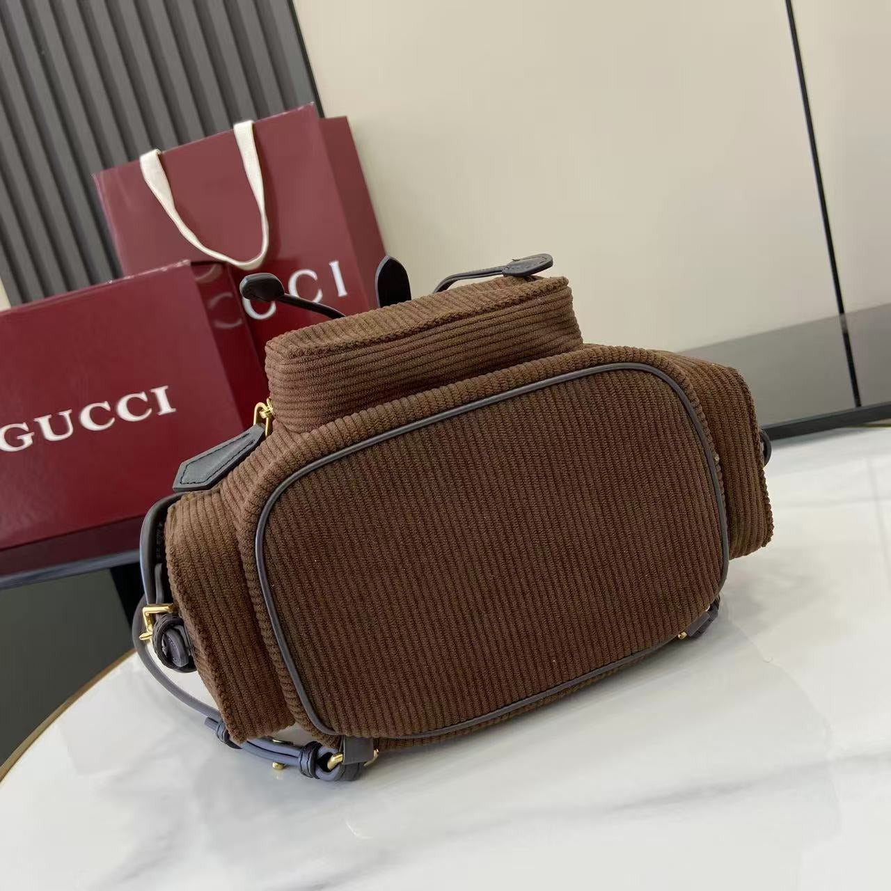 Gucci Corduroy & Calfskin Leather Backpack