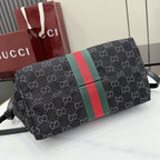 Gucci Black Denim & Leather Double G Clutch