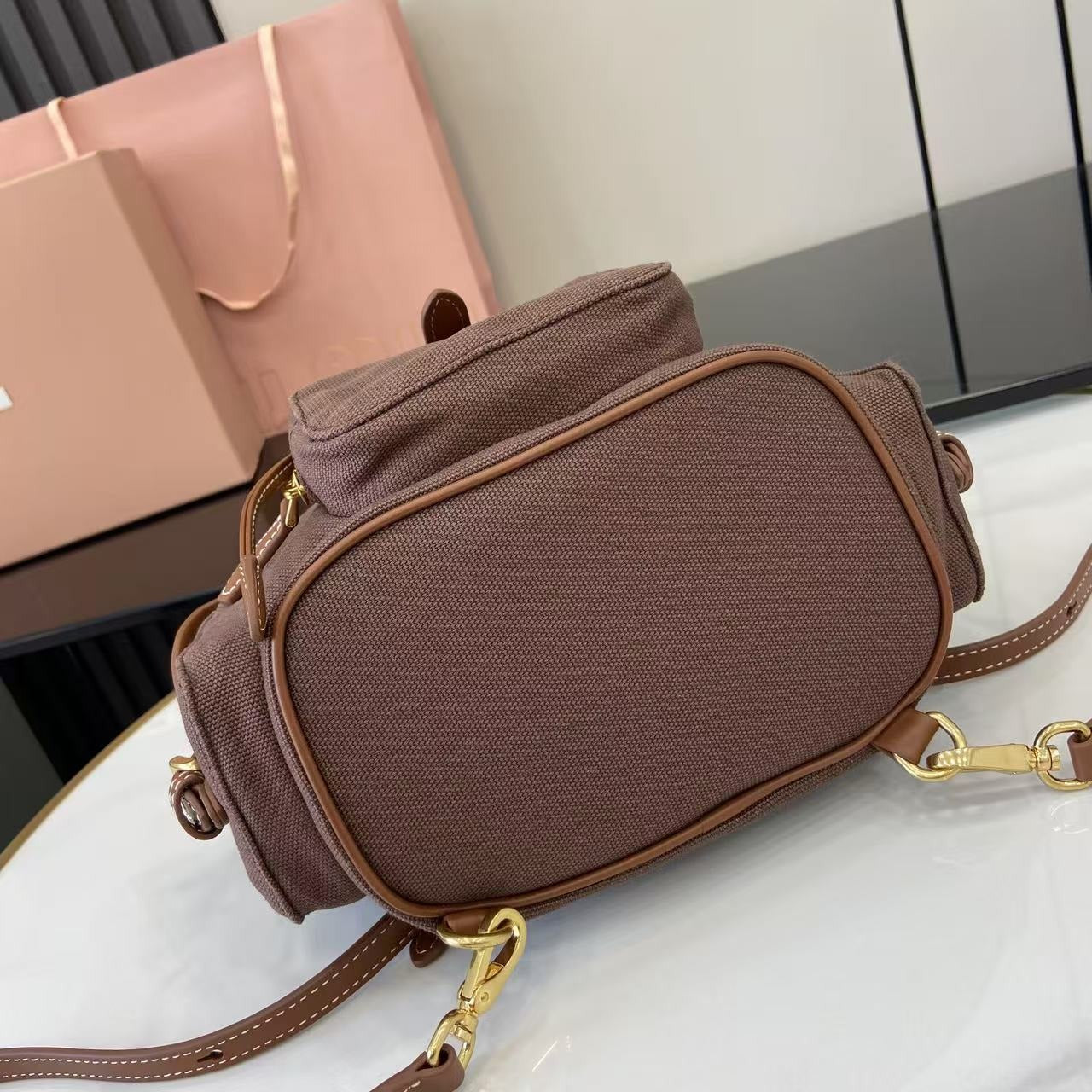 Miu Miu Brown Canvas & Calfskin Leather Backpack