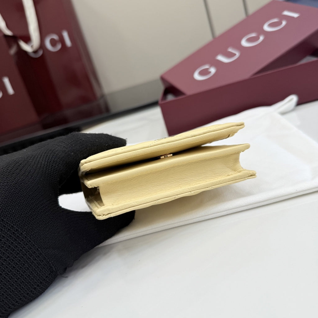 Gucci Yellow Lambskin Leather GG Marmont Wallet