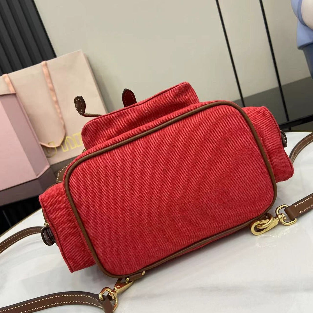 Miu Miu Brown Canvas & Calfskin Leather Backpack