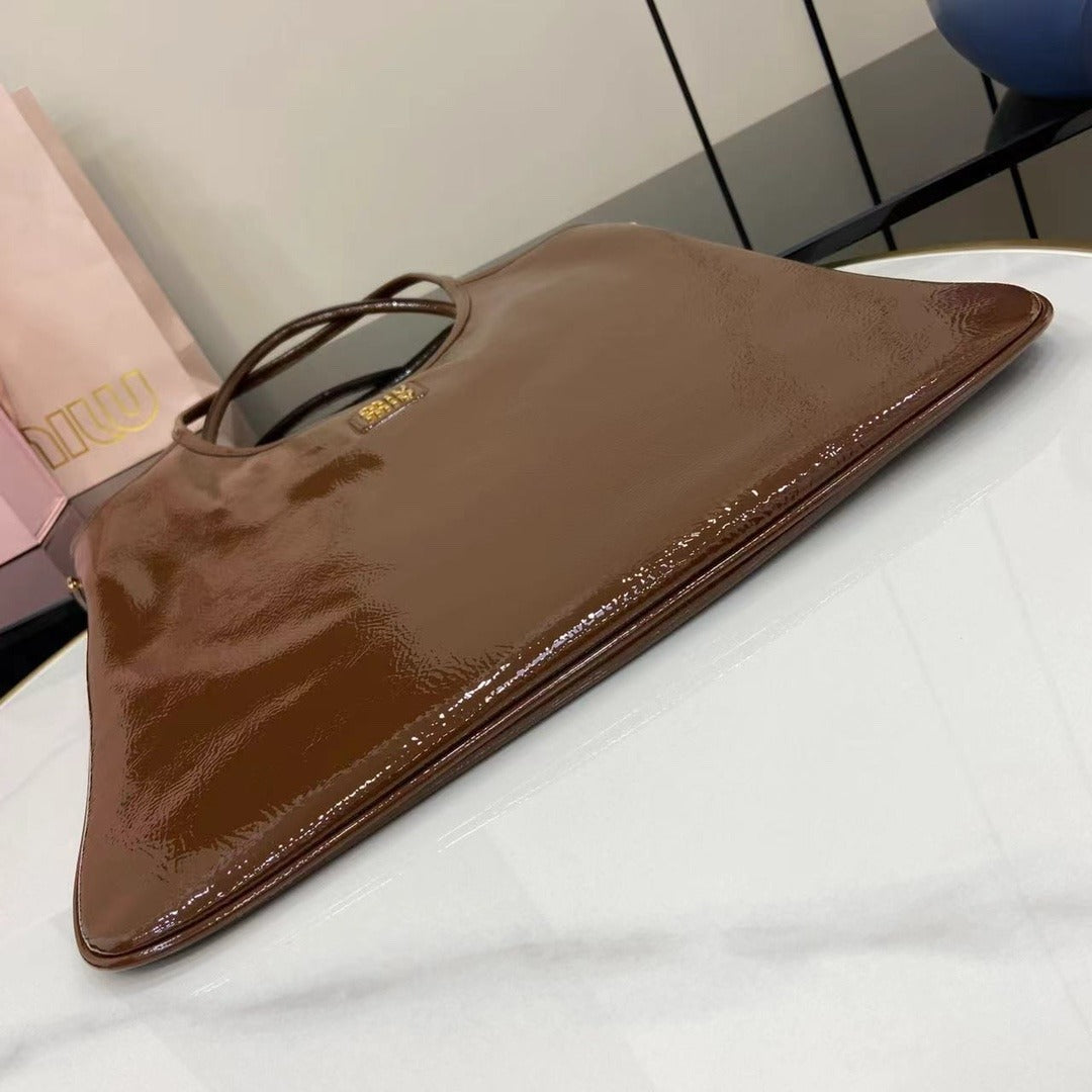 Miu Miu Brown Patent Leather Logo Tote Bag