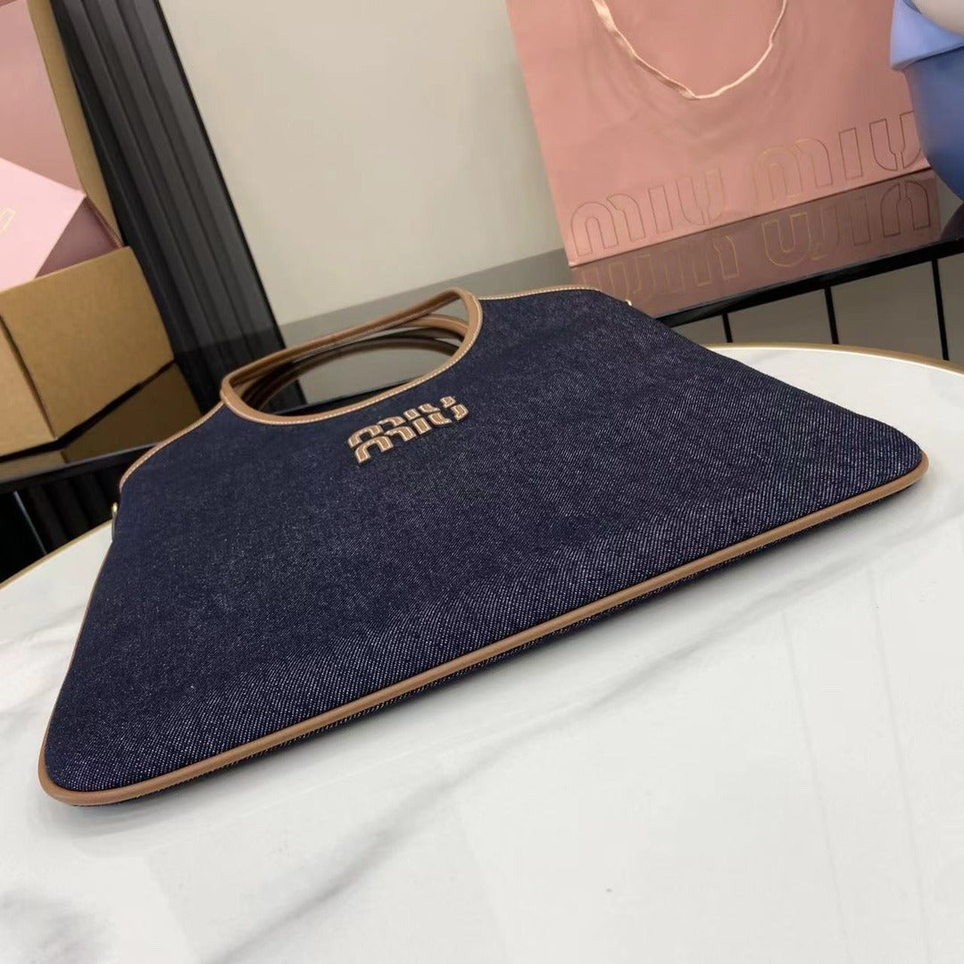Miu Miu Black Leather Logo Tote Bag