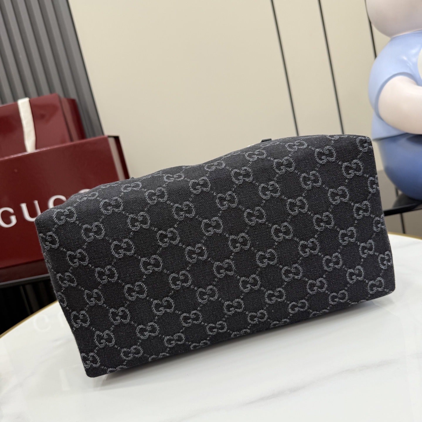 Gucci Black Denim & Leather Logo Handbag