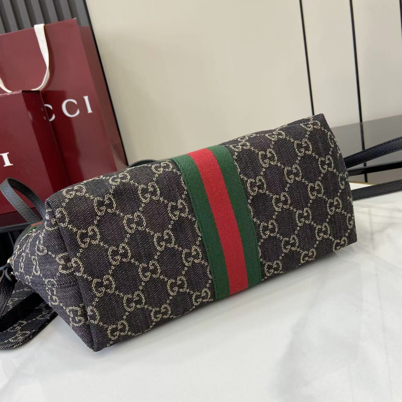 Gucci Black Denim & Canvas Double G Tote Bag