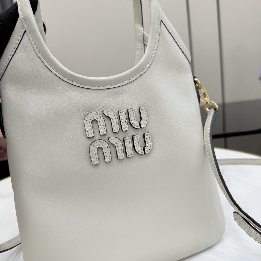 Miu Miu White Leather Logo Tote Bag