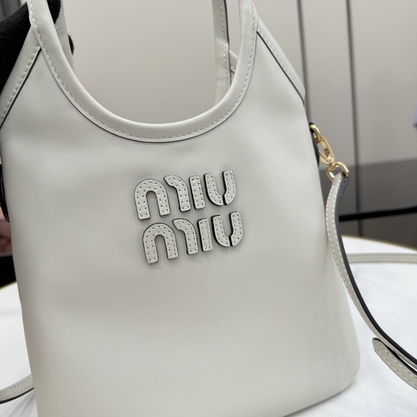 Miu Miu White Leather Logo Tote Bag