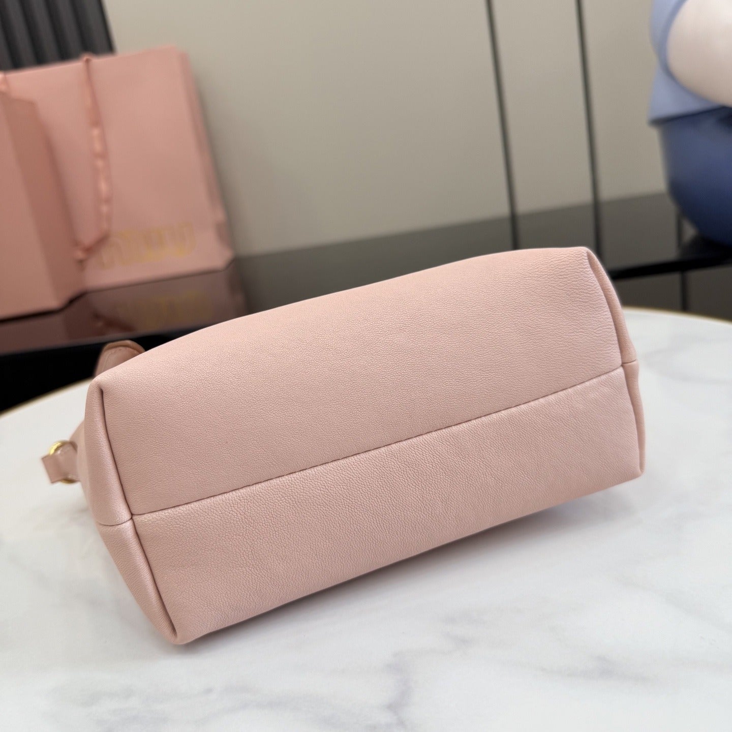 Miu Miu Pink Patent Leather Logo Handbag