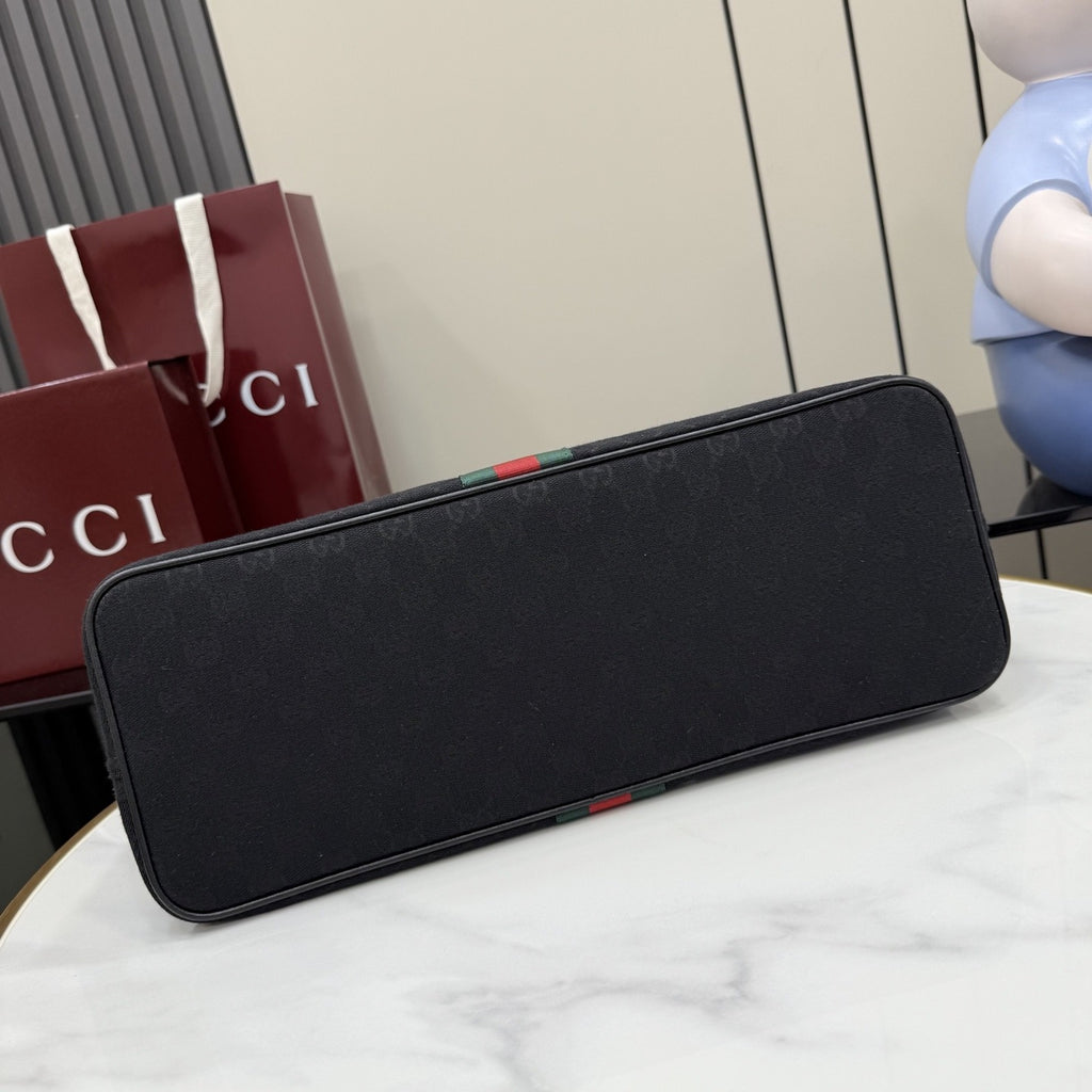 Gucci Black Canvas & Leather Zip Shoulder Bag