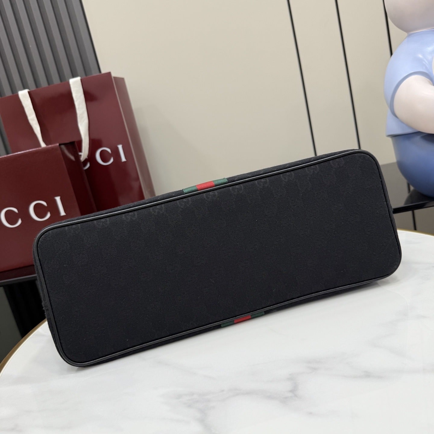 Gucci Black Canvas & Leather Zip Shoulder Bag