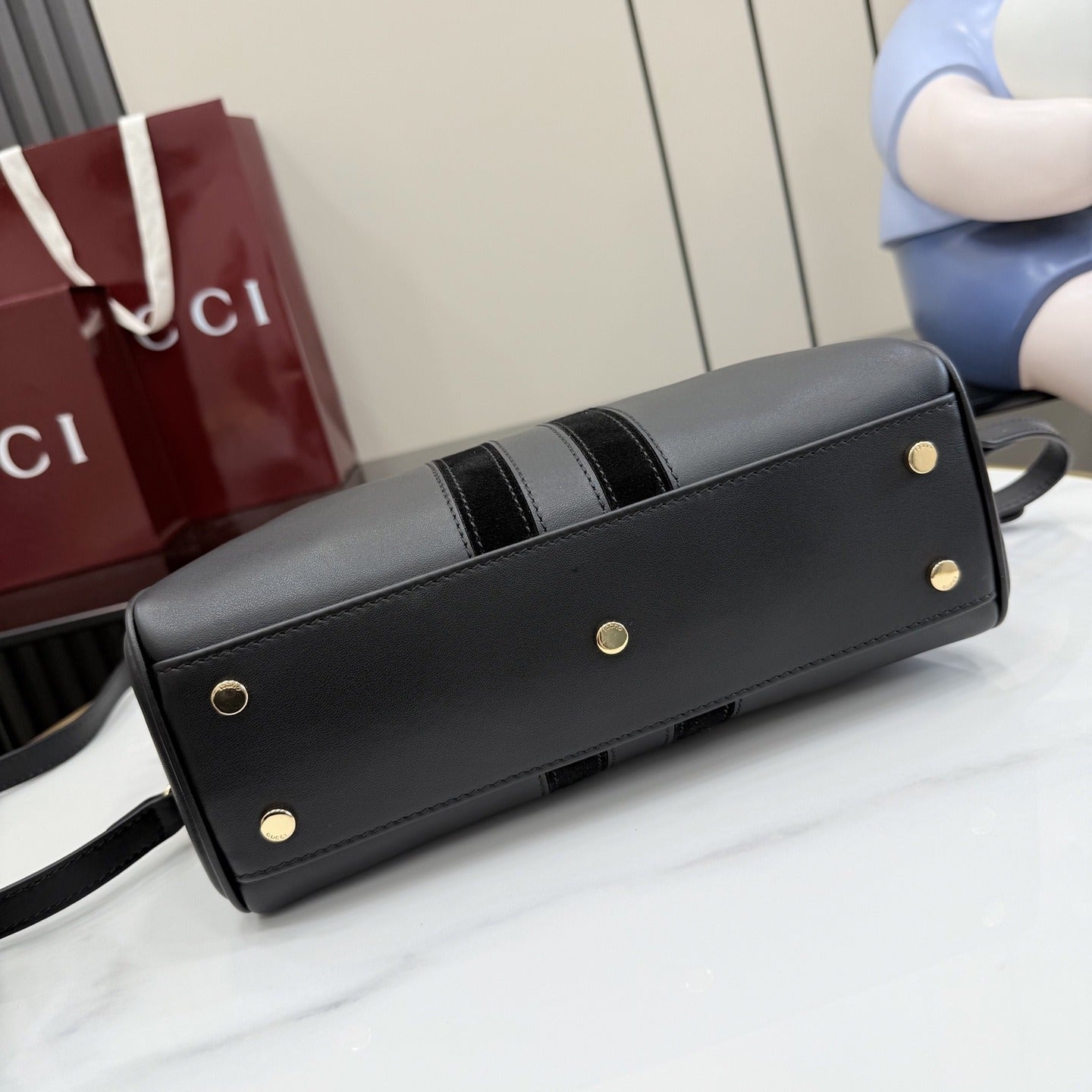 Gucci Black Leather & Canvas Horsebit Handbag