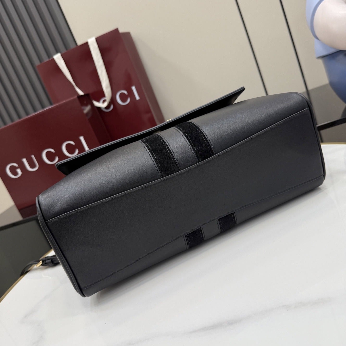 Gucci Black Leather & Canvas Zip Handbag