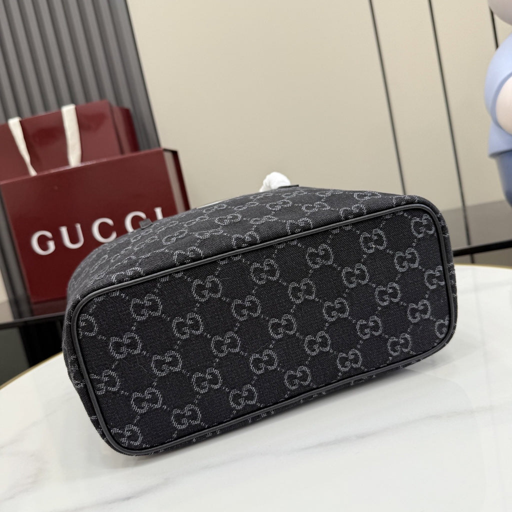 Gucci Black Denim & Leather Logo Tote Bag