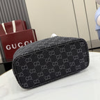 Gucci Black Denim & Leather Logo Tote Bag