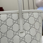 Gucci White Leather Logo Tote Bag