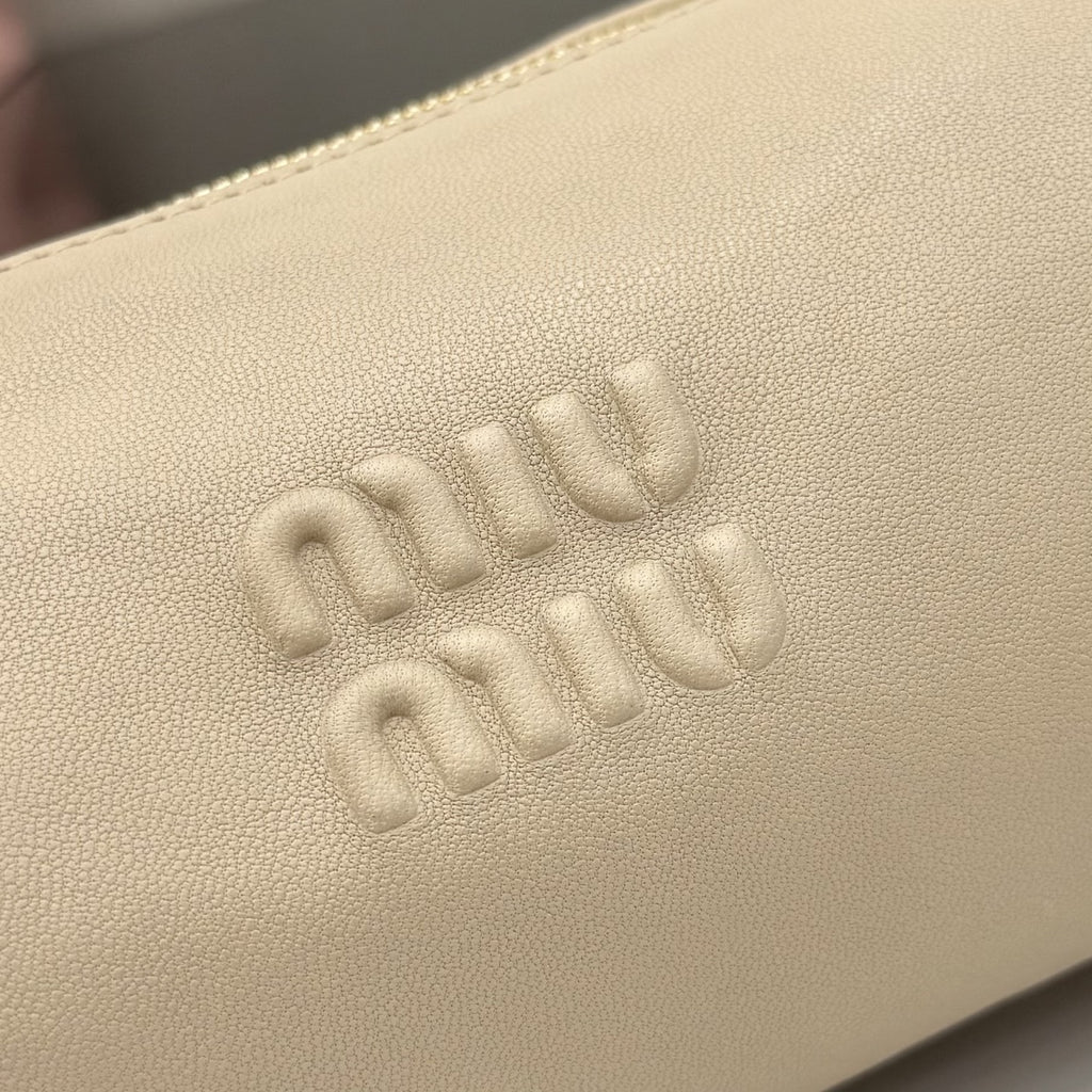 Miu Miu Beige Lambskin Leather Vintage-Finish Handbag