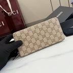 Gucci Brown Canvas & Leather Zip Wallet
