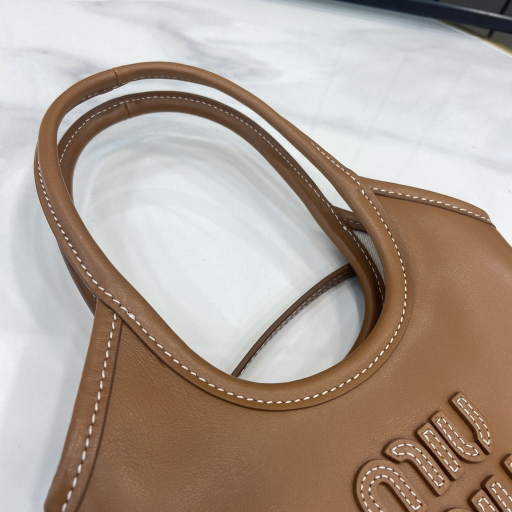 Miu Miu Brown Leather Logo Tote Bag