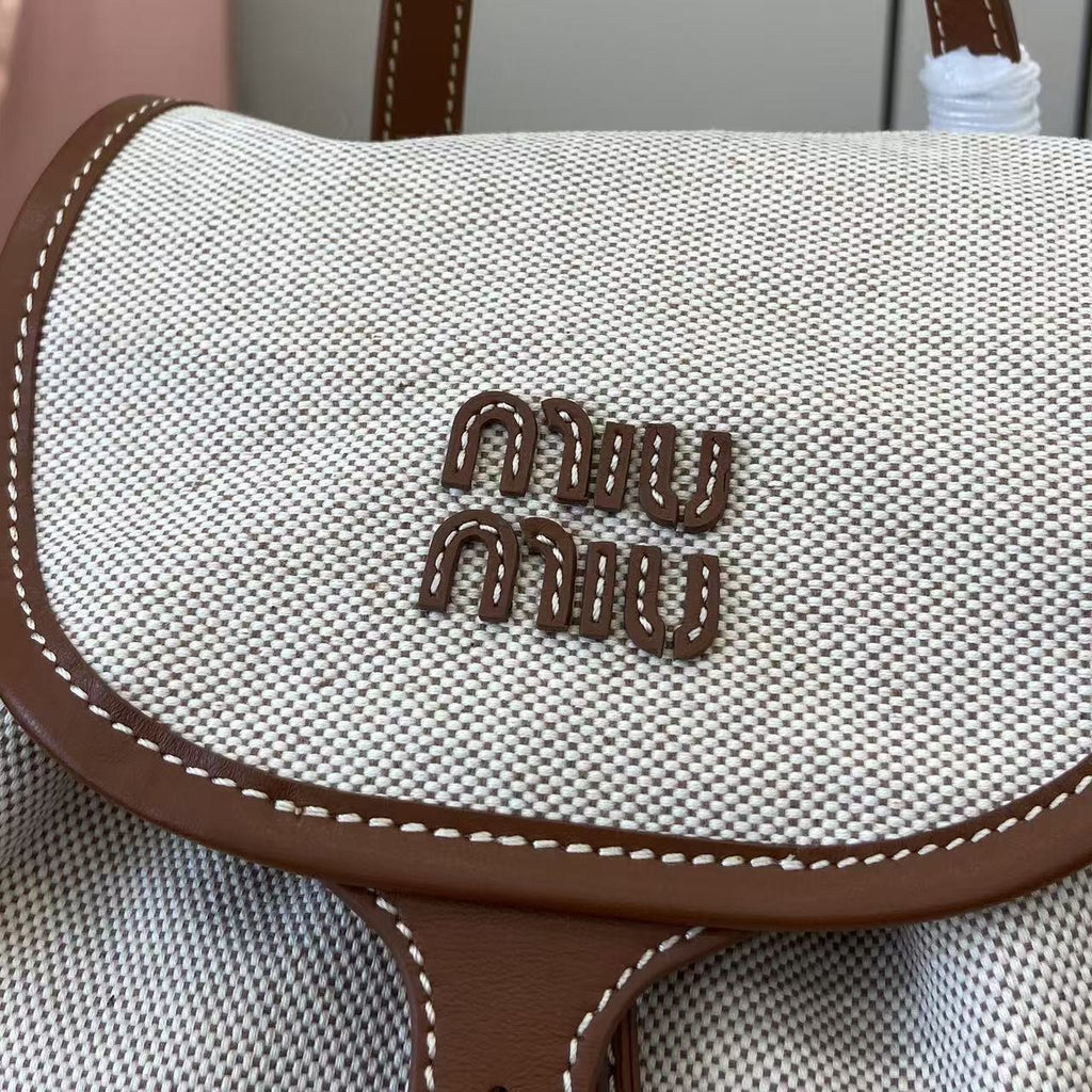 Miu Miu Brown Canvas & Calfskin Leather Backpack