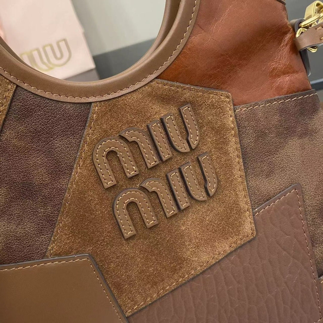 Miu Miu Brown Leather Logo Tote Bag