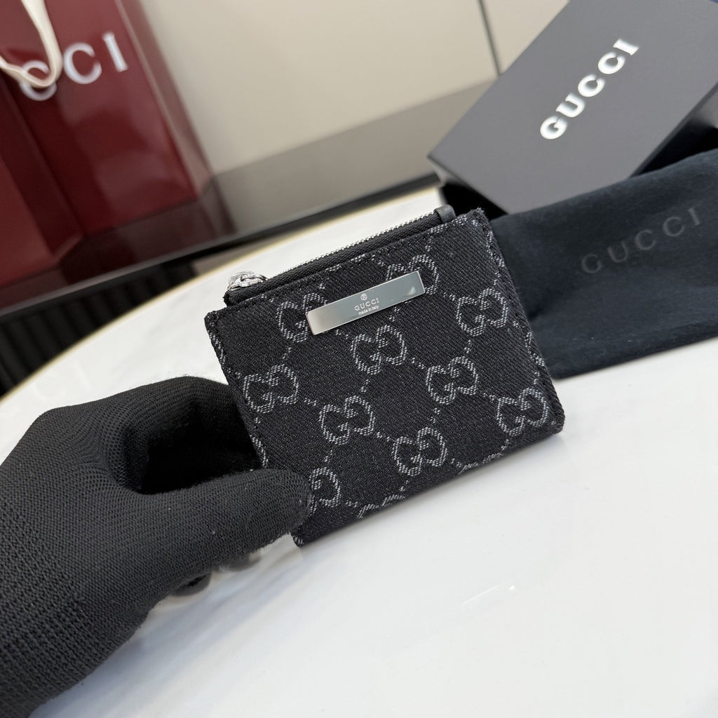 Gucci Black Denim & Leather Zip Wallet