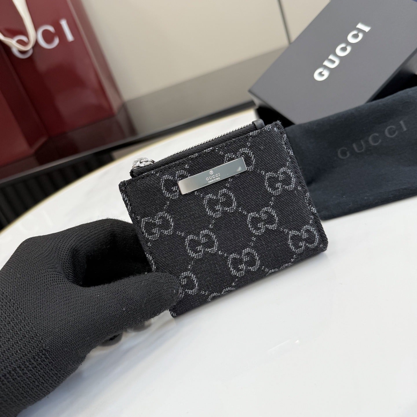 Gucci Black Denim & Leather Zip Wallet