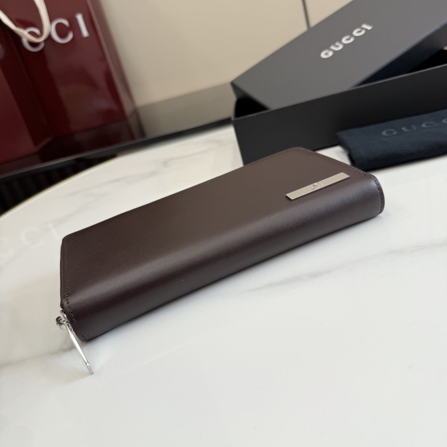 Gucci Brown Leather Zip Wallet